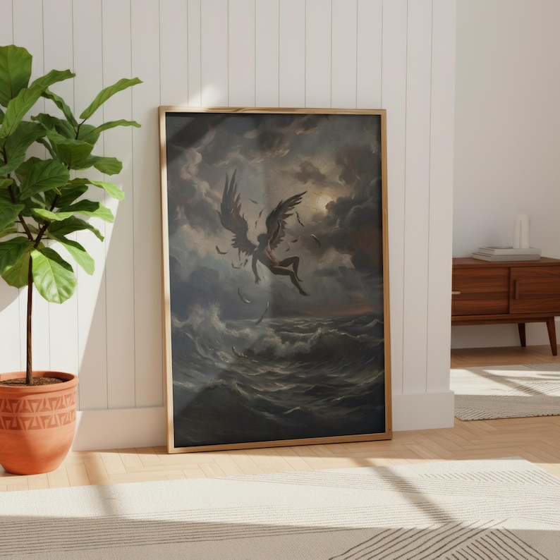 Fall of Icarus Poster | Greek Mythology Art | Dark Academia Decor | Moody Ocean Print | Renaissance Style | Premium Physical Giclée Print image 6