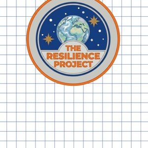 May include: A circular emblem featuring a stylized illustration of Earth against a dark blue starry sky, enclosed by a light gray border and a bright orange outer ring. The text THE RESILIENCE PROJECT is printed in orange capital letters.