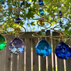 Spinning Sun catcher with colorful crystals w/SILVER accents, FREE 360 degree rotating hook, outdoor hanging Tree Jewelry™