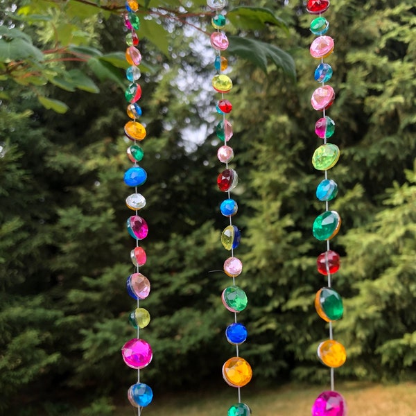 Garden art,  Tree Jewelry, hanging garland with ALL rhinestones, boho chic zen, garden decor, outdoor decor, retro style, sun catcher