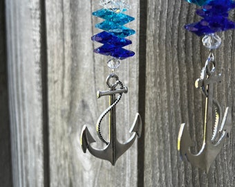 Anchor, beach theme sun catcher with gorgeous blue crystals and silver anchor,  Tree Jewelry™ sun catcher, minimalist gift, Navy, Marine