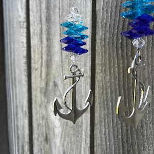 Anchor, beach theme sun catcher with gorgeous blue crystals and silver anchor,  Tree Jewelry™ sun catcher, minimalist gift, Navy, Marine
