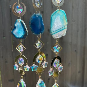 Agates on Tree Jewelry™,  sun catchers w/slices of natural agates and crystal prisms, indoor decoration, zen boho art, gift for minimalists