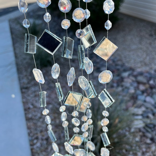 Sun catcher with clear  large rhinestones, garden & wedding decoration, yard art, gift for gardeners,  minimalist, bohemian, Tree Jewelry