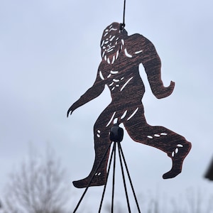 Big Foot Wind Chime: Sasquatch Garden Decor, Metal Tree Jewelry