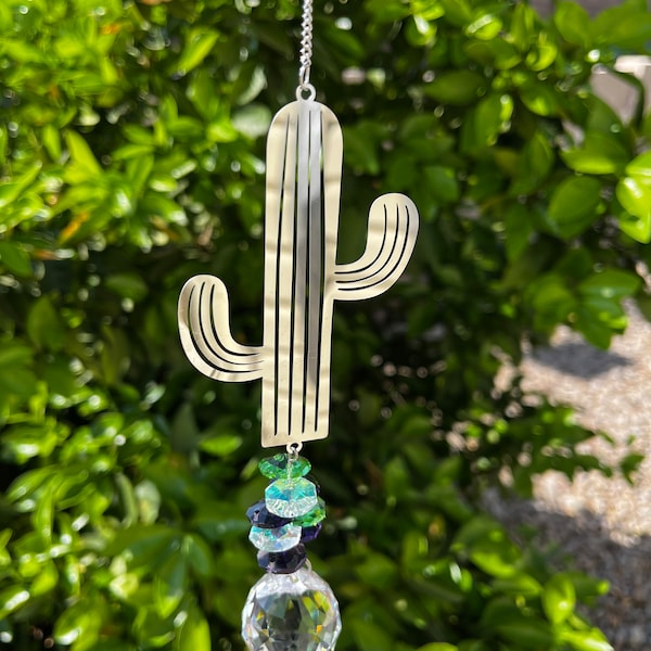 Saguaro sun catcher spinner, Tree Jewelry, Saguaro cactus,  hanging crystals reflect the sun, Arizona, best seller