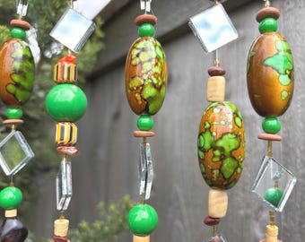Beaded Mirror Sun Catcher Strands, SIX strands of beaded mirror strands,  Garden Decoration, Outdoor Party Decor,