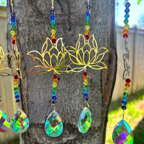 Lotus Flower Chakra Suncatcher: Zen Garden Decor, Gold or Silver Accents