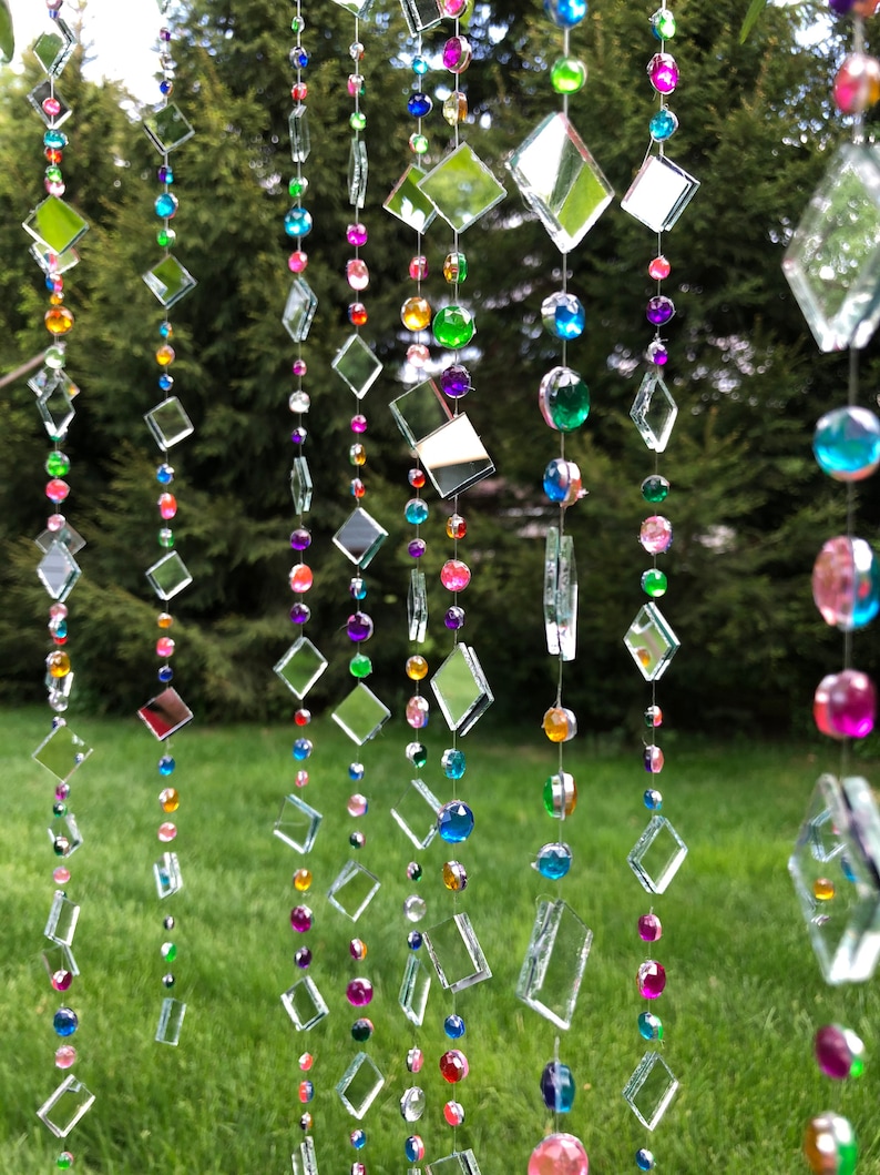 Sun Catcher Garden Yard art, garden art decor, gift for gardeners, outdoor party decoration, minimalist, mirrors and rhinestones, handmade image 3