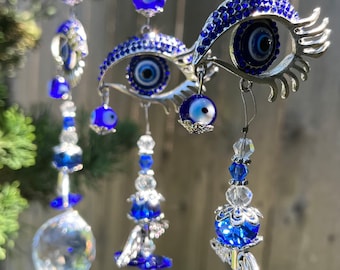 Evil Eye Car Ornament: Angel Wings, Crystal Garden Decor (15")