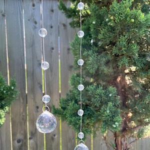 Crystal balls strung on galvanized wire for outdoor decor, wedding decor, Garden art crystal prisms, bird deflector, Tree Jewelry™ yard art
