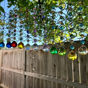Spinning Sun catcher with colorful crystals w/SILVER accents, FREE 360 degree rotating hook, outdoor hanging Tree Jewelry™