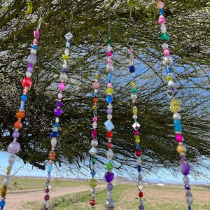 Sun Catcher with colorful beads and mirrors, outdoor garden decoration handmade wind chime, unique whimsical gift