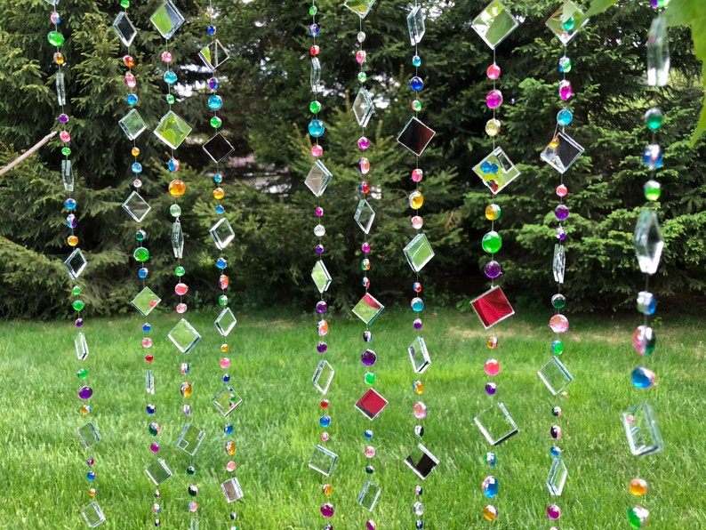 Sun Catcher Garden Yard art, garden art decor, gift for gardeners, outdoor party decoration, minimalist, mirrors and rhinestones, handmade immagine 1