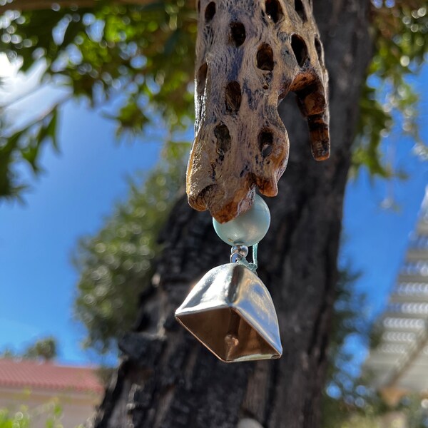 Cholla cactus garden art, hanging wind chimes, outdoor yard art, gift for gardener, unique whimsical  boho hippy decor, handmade in the USA