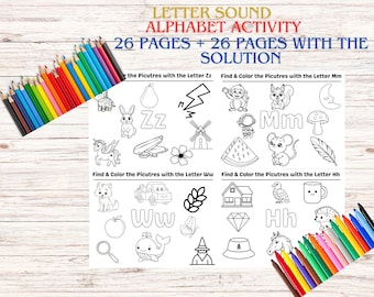 Alphabet Phonics Worksheets, Beginning Sounds, Letter Recognition, Preschool-Kindergarten, Homeschool Printable, ABC Learning