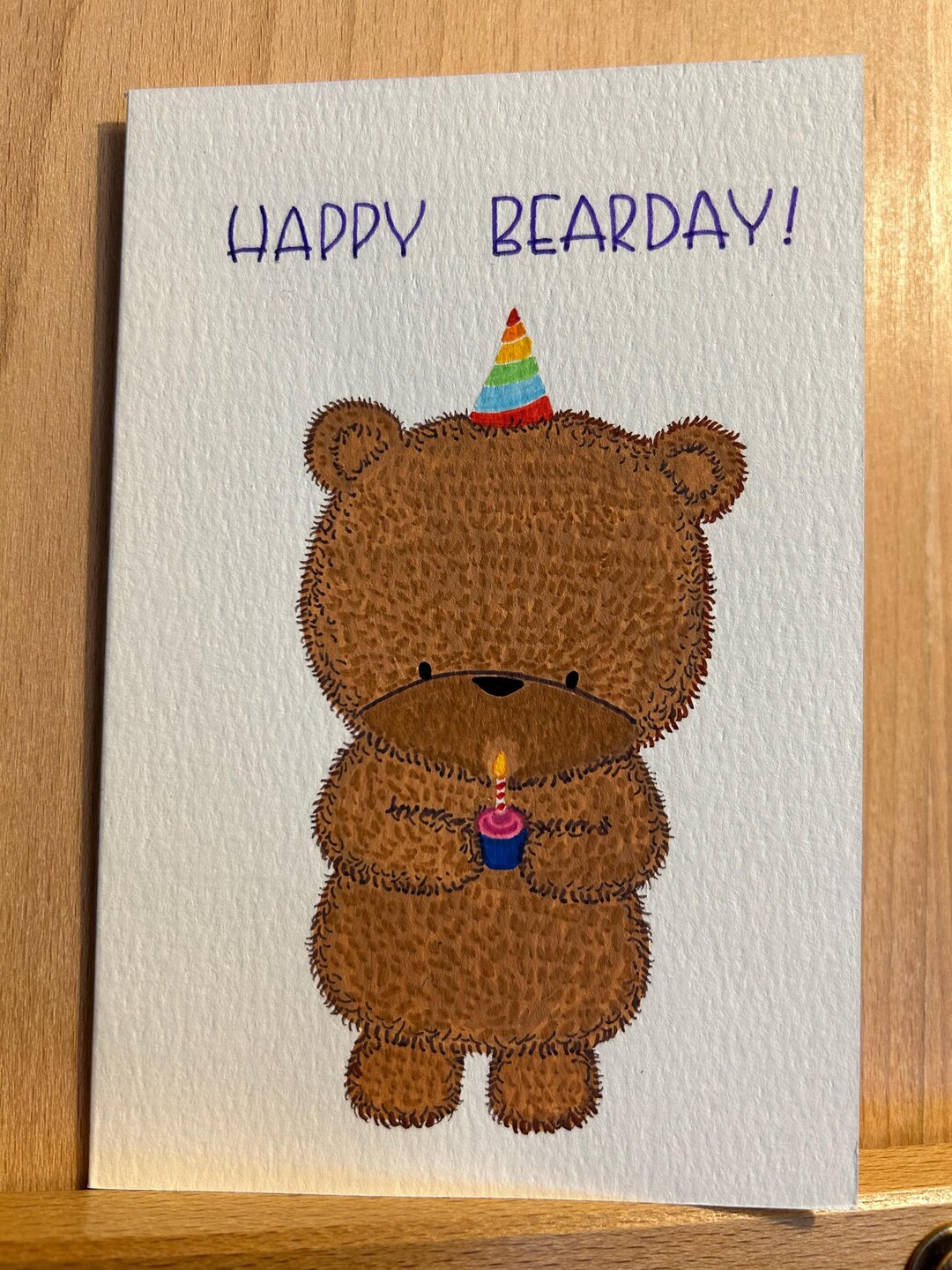 Hand Drawn Birthday Card | Happy Bearday | Teddy Bear | Cupcake - Etsy