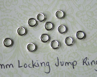 50 Pieces 20 gauge ga g, 4mm Sterling Silver LOCKING Jump Ring, Jump Locks, 925 Sterling Silver