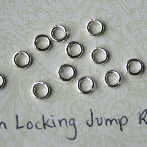 25 Pieces 20 gauge ga g, 4mm Sterling Silver LOCKING Jump Ring, Jump Locks, 925 Sterling Silver
