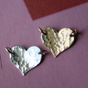 925 Sterling Silver or 14K Gold Filled Hammered Heart Pendant Link Connector, 13x11mm, Jump rings included