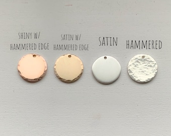 13 mm, 1/2" rund skiva, rund stämpel, satinhamrad metall, sterlingsilver, guldfylld, roséguldfylld, 20 gauge