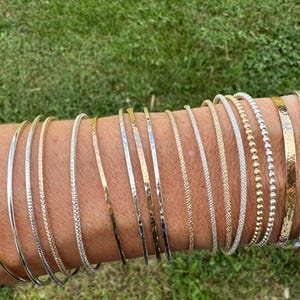 Permanent Jewelry Bangles Cuffs, 14K Gold Filled Sterling Silver Bangle,  Permanent Jewelry Supplies, Hammered Finish Shiny Sparkle Bangle