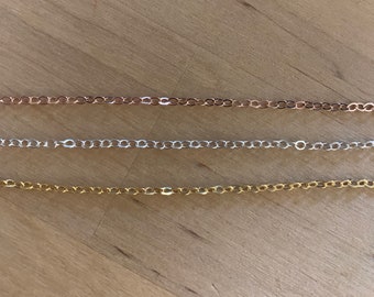 14K Gold Filled Chain, 14K Rose Gold Fill Chain, 925 Sterling Silver 1.6mm Flat Cable Chain, Bulk Chain, Light Chain, Petite Chain