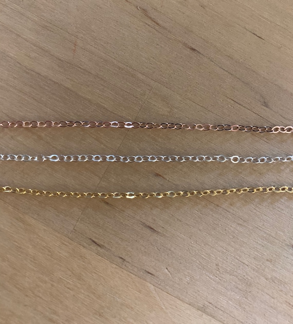 14K Gold Filled Chain, 14K Rose Gold Fill Chain, 925 Sterling Silver 1.6mm Flat Cable Chain, Bulk Chain, Light Chain, Petite Chain