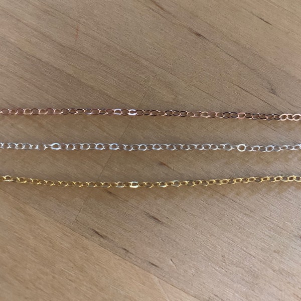 14K Gold Filled Chain, 14K Rose Gold Fill Chain, 925 Sterling Silver 1.6mm Flat Cable Chain, Bulk Chain, Light Chain, Petite Chain