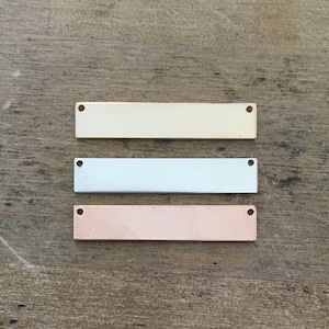 Necklace blank, 1.25&quot; x 1/4&quot;, Qty 50, 31.75mm x 6.4mm, 20 Gauge Two Hole, Sterling silver-gold fill-rose gold filled blank. Bar blank