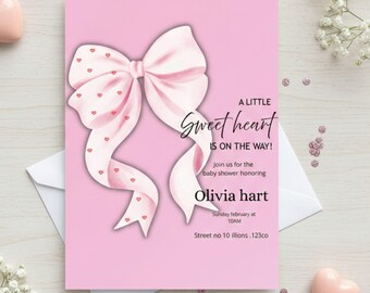 Invitación para baby shower de San Valentín / Lazo rosa, tema de amor (descarga digital)