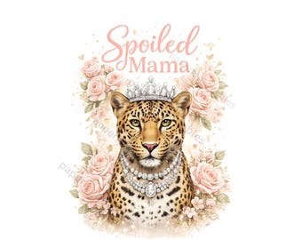 Leopardo Mamá Mimada PNG, Diseño de Corona de Reina Floral (Descarga Digital)
