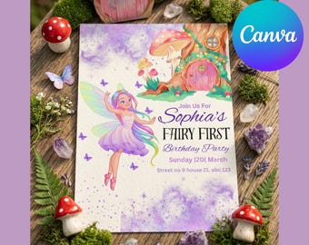 Plantilla de invitación para el primer cumpleaños de una hada (descarga digital)