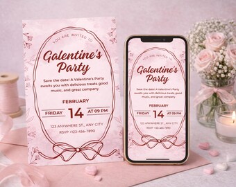 Plantilla de invitación para la fiesta de Galentine 2026 / Invitación para San Valentín con chicas / Invitación digital e imprimible editable en Canva