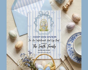 Invitación a un brunch de conejo de Pascua y búsqueda de huevos (plantilla editable)