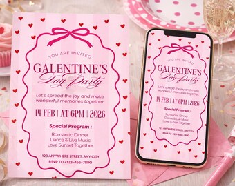 Invitación para fiesta de Galentine con corazón rosa / Noche de chicas (invitación digital e imprimible)