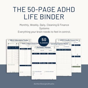 ADHD Life Planner Bundle, 50 Printable Pages, Daily Weekly Monthly, Executive Function & Routine Planner