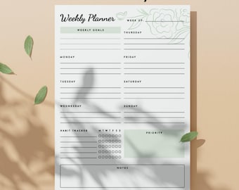 Minimalist Weekly Planner PDF | Goals, Habits, Schedule | A4 and US Letter | 6 Colors | Undated Printable
