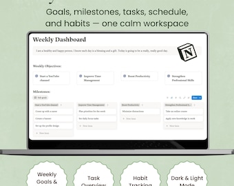 Notion Weekly Dashboard Template | Goal, Habit & Task Tracker | Productivity System 2026