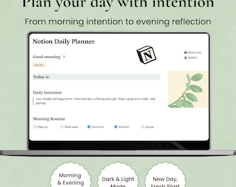 Notion Daily Planner Template | Morning Routine, Daily Schedule, Evening Reflection | Dark and Light Mode