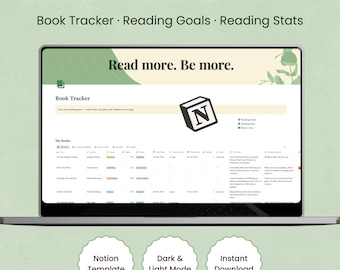 Notion Book Tracker Template | Reading List, Goals and Stats Tracker | Reading Journal | Dark & Light Mode