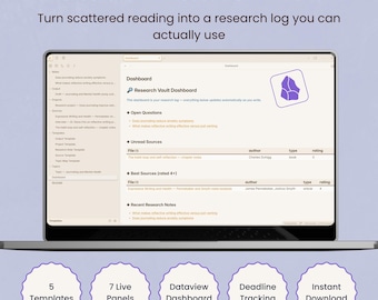 Obsidian Vault | Dataview Dashboards and Research Log | Knowledge Management for Students and PhD