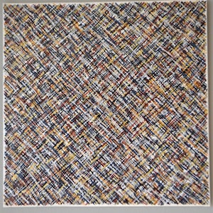 Neutral cross-hatched acrylic painting on 14x14 canvas