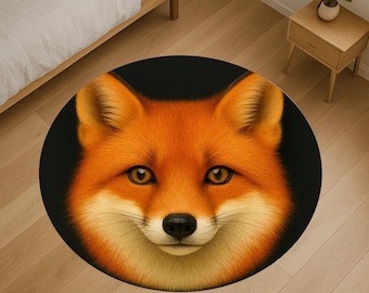 Realistic Red Fox Round Rug | Cute Animal Face Carpet | Kids Room Decor | Soft Furry Fox Circle Rug | Woodland Style