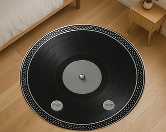 Vinyl Record Turntable Round Rug | DJ Music Circle Carpet | Retro Disc Design Rug | Music Lover Home Decor