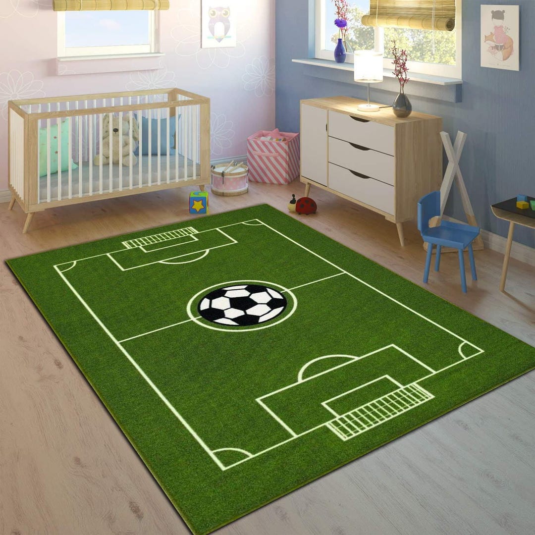 Soccer Field Kids Rug • Football Pitch Playroom Carpet • Green Sports ...