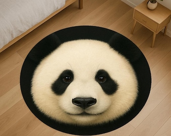 Cute Panda Face Round Rug | Kids Animal Carpet | Soft Furry Panda Circle Rug | Nursery Decor | Adorable Panda Rug