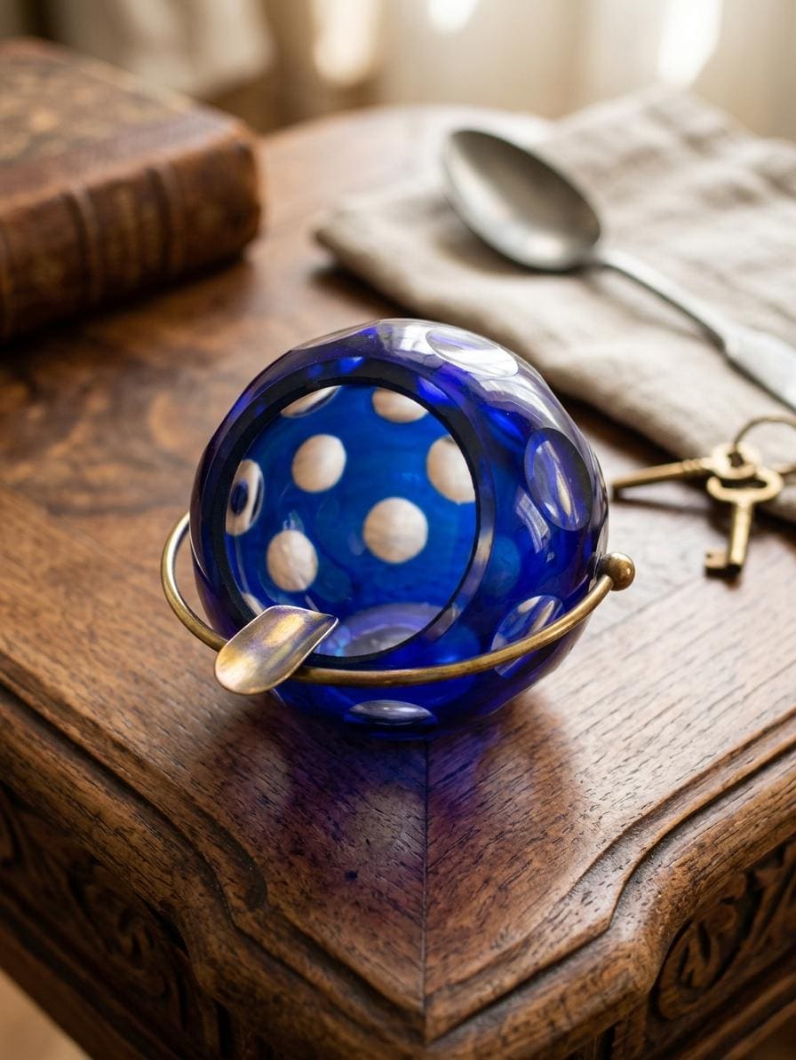 Cendrier boule verre bleu cobalt, Marita Voigt — Beyit