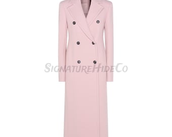 Women’s Pink Wool Coat | Long Double Breasted Coat | Elegant Winter Overcoat | Handmade Jacket
