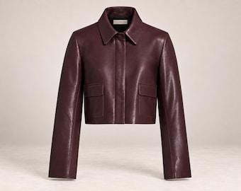 Burgundy Leather Jacket Women, Leather Blazer Women, Fitted Leather Jacket, Cropped Maroon Jacket, Handmade Custom Leather Outerwear